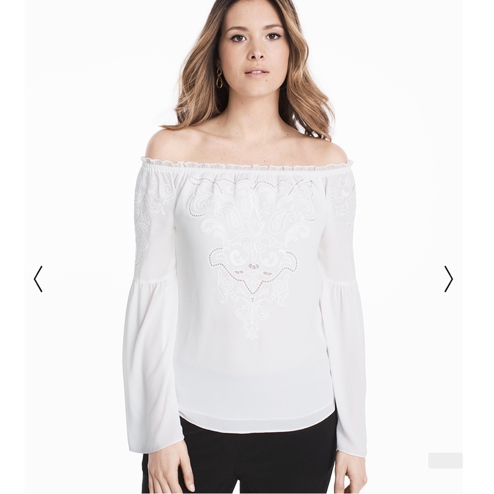 White House Black Market White Off-The-Shoulder Embroidered Blouse S